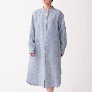 Muji linen Dress Shirt Dress size Small Blue Strip